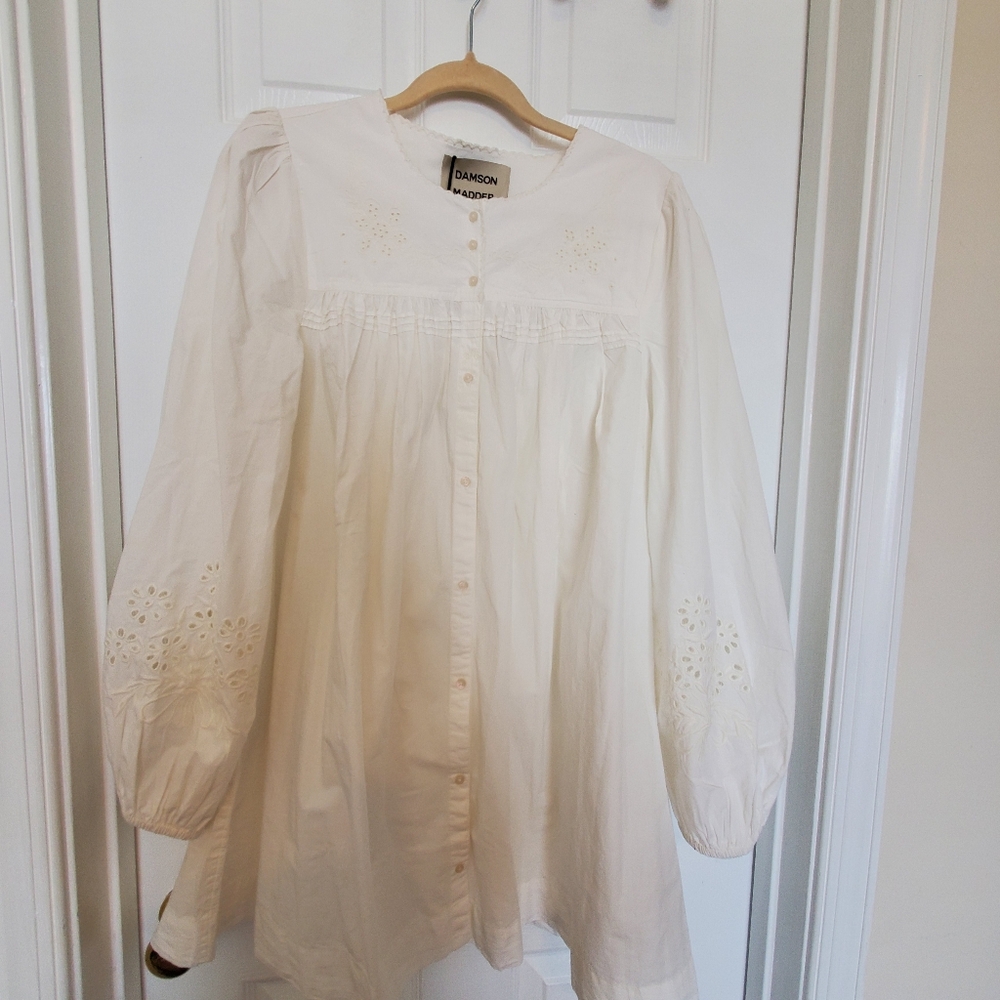 White Eyelet Button-Up Mini Dress